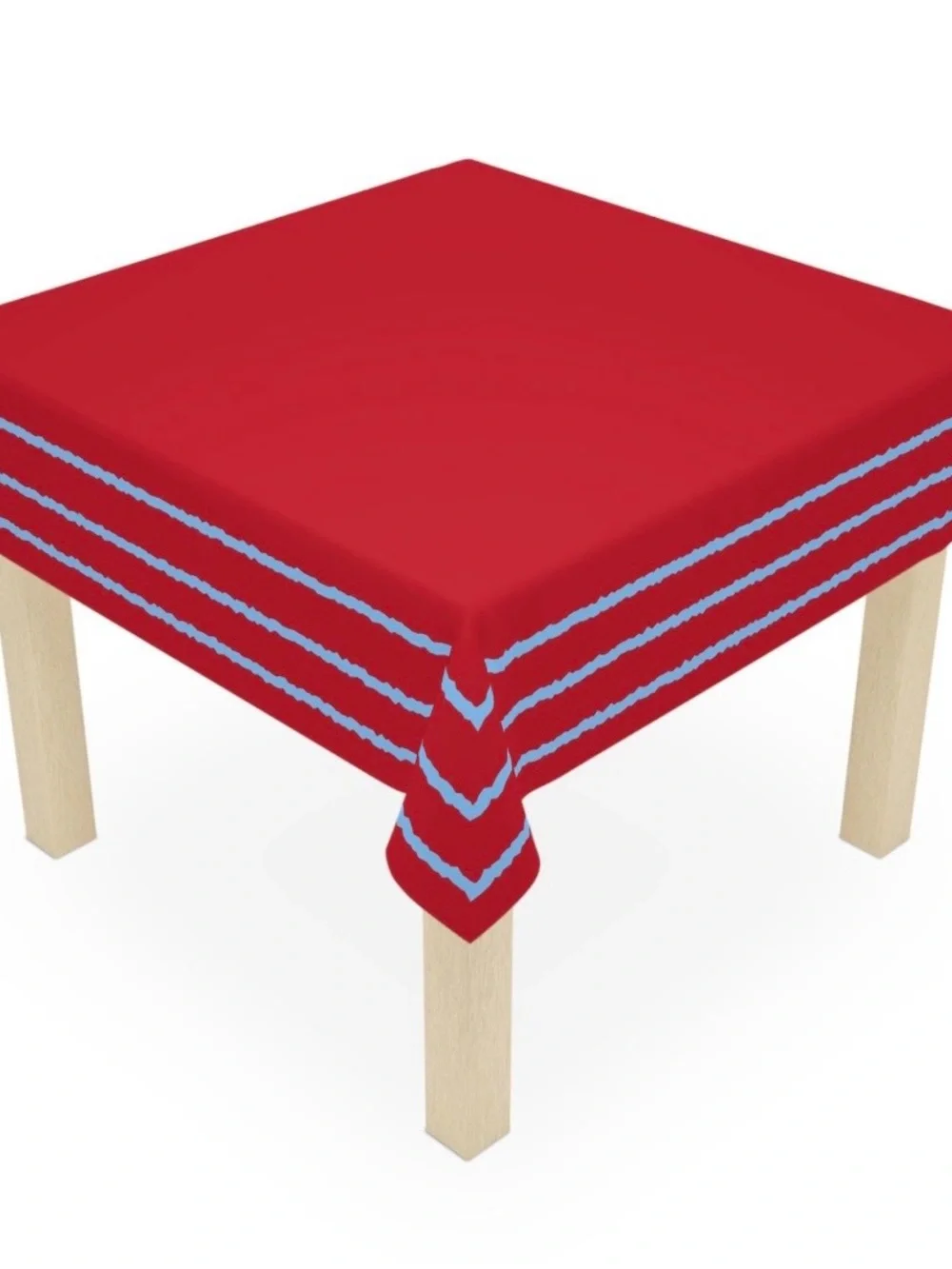 Red Tablecloth with Light Blue Stripe Accent - Home Dining